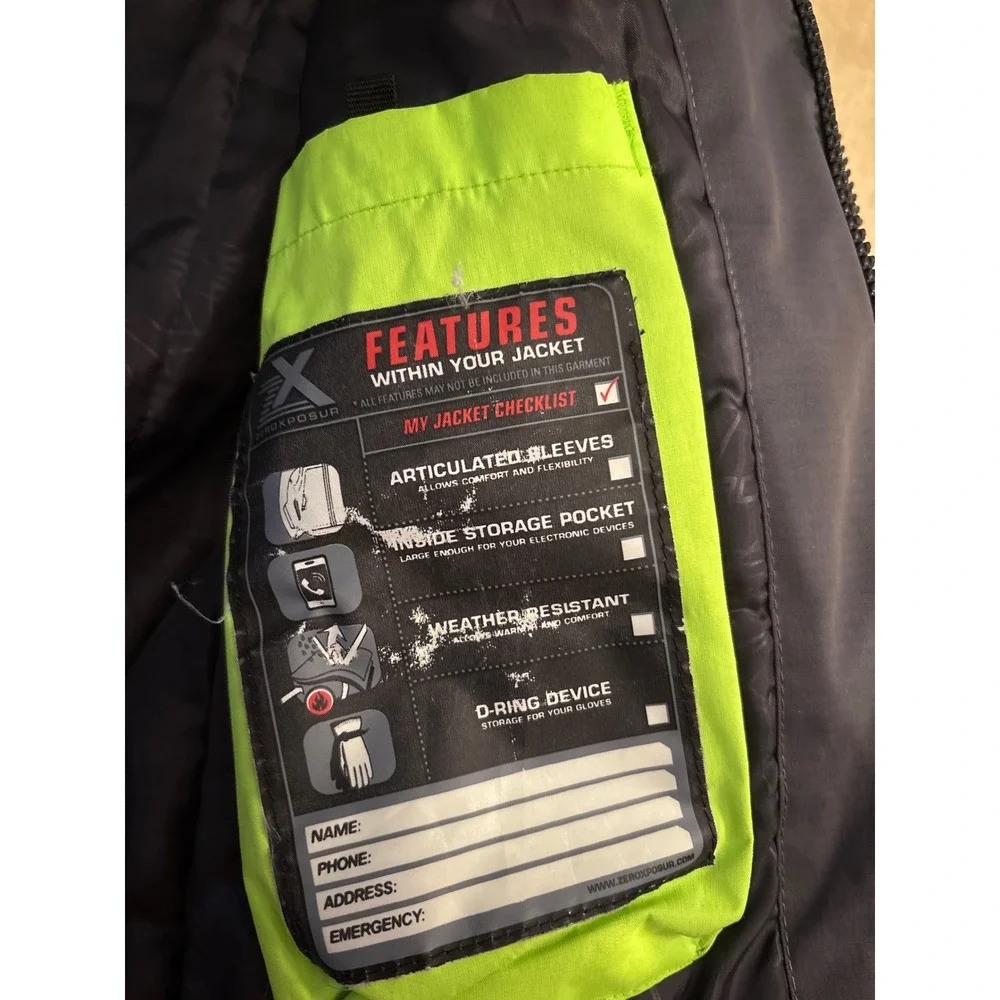 ZeroXposur Boys Gray Neon Green Hooded  Ski Jacket Size 7/8 Weather Resistant